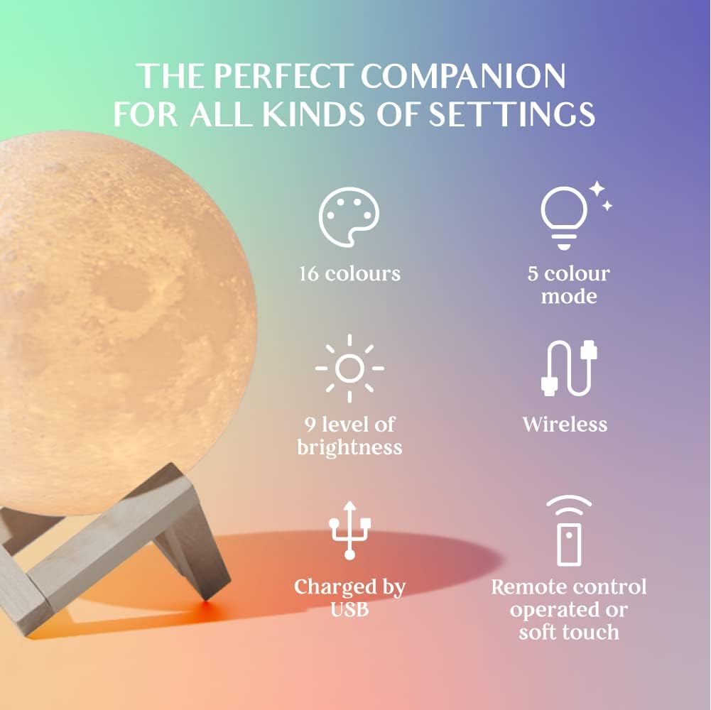 Moon Lamp 16 Colors — LED Night Light with Remote & Wood Stand