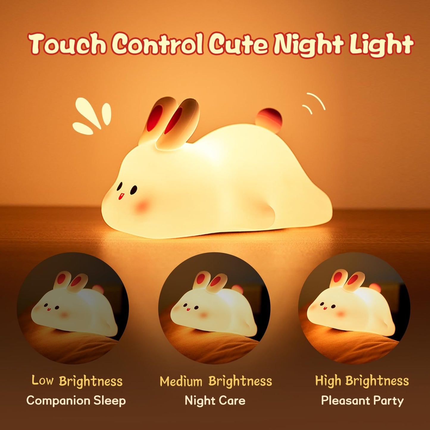 Cute Bunny Night Light — Touch Sensor Silicone Lamp