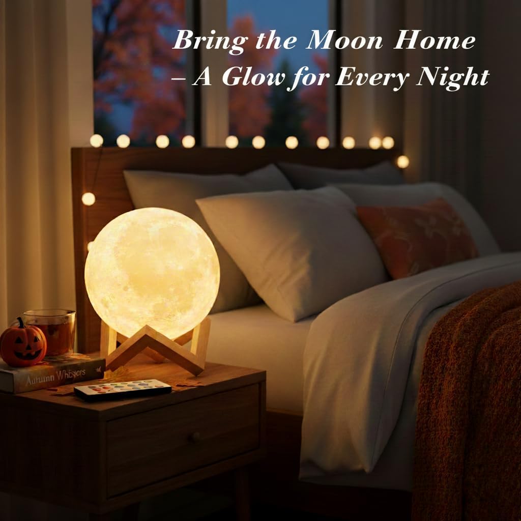 Moon Lamp 16 Colors — LED Night Light with Remote & Wood Stand