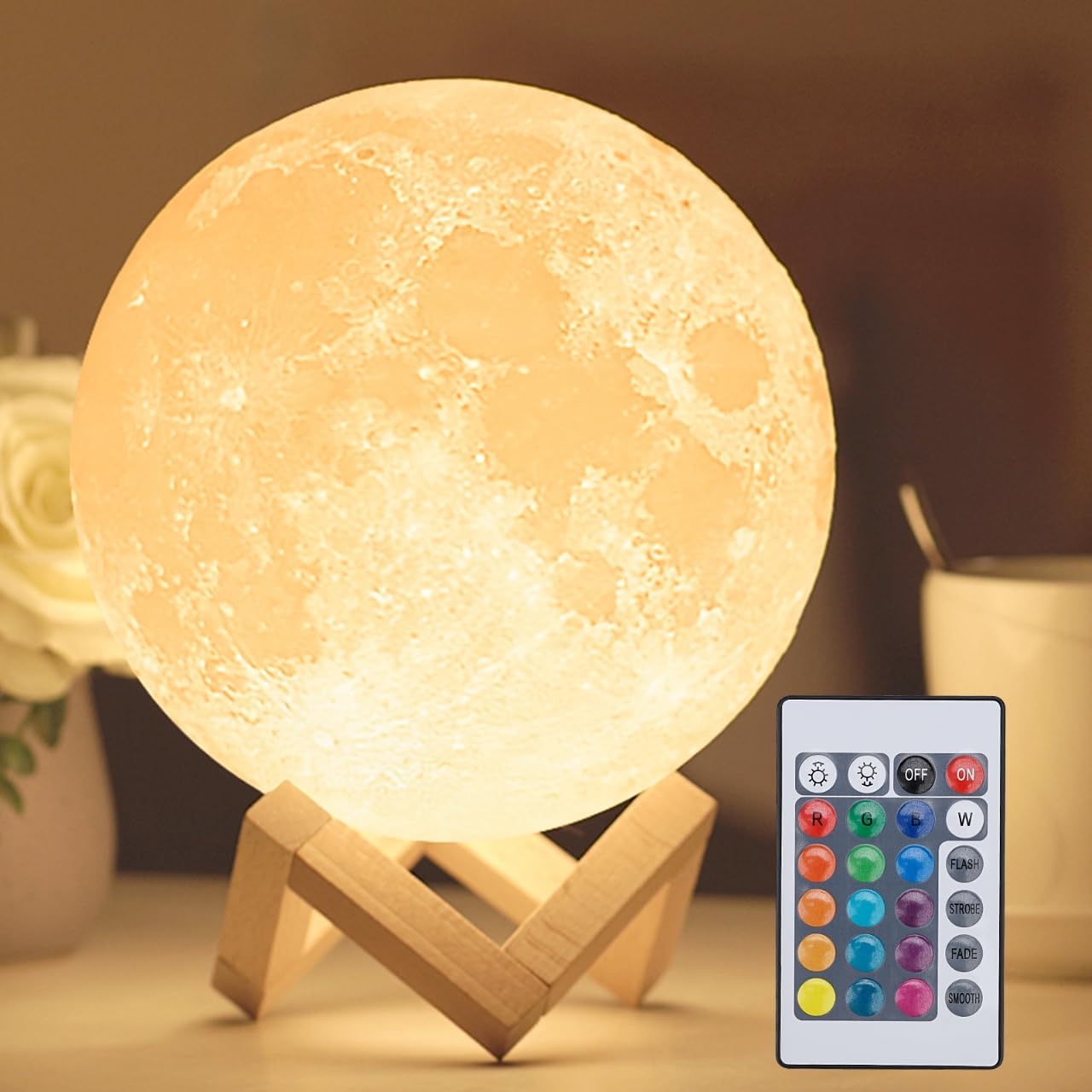 Moon Lamp 16 Colors — LED Night Light with Remote & Wood Stand